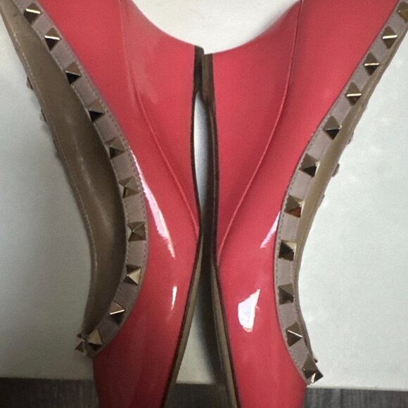 Valentino Red/Beige Patent and Leather Wedge Rockstud Pumps - Picture 3 of 8